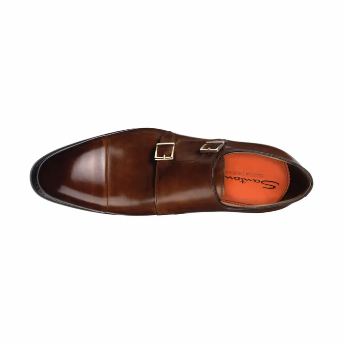 Santoni Mid Brown Leather DoubleBuckle Shoe Men Double Buckle