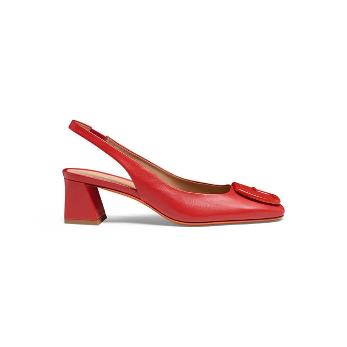 Santoni Red Leather MidHeel Slingback Women Pumps and Heels