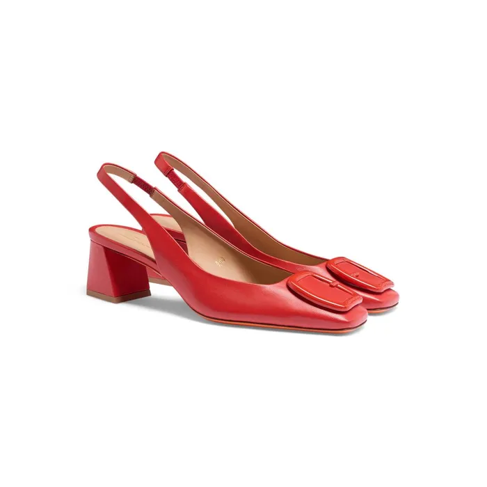 Santoni Red Leather MidHeel Slingback Women Pumps and Heels