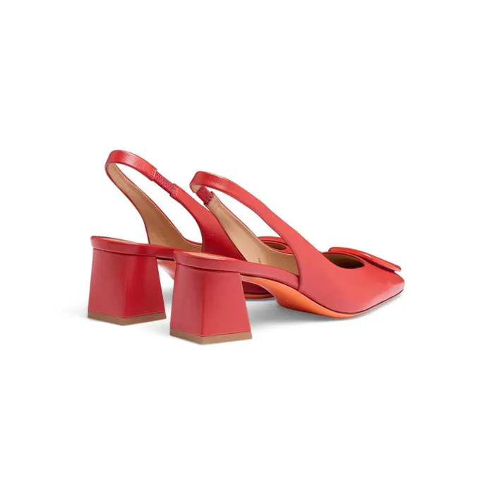 Santoni Red Leather MidHeel Slingback Women Pumps and Heels