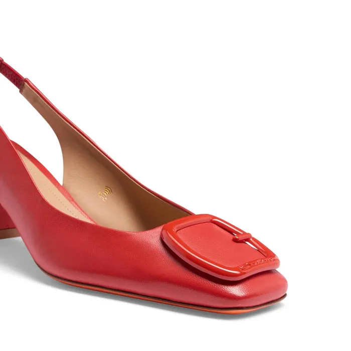 Santoni Red Leather MidHeel Slingback Women Pumps and Heels
