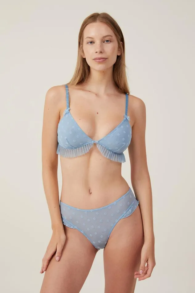 Sasha Flocking Mesh Bralette Summit Sky Daisy Women Cotton On Bras
