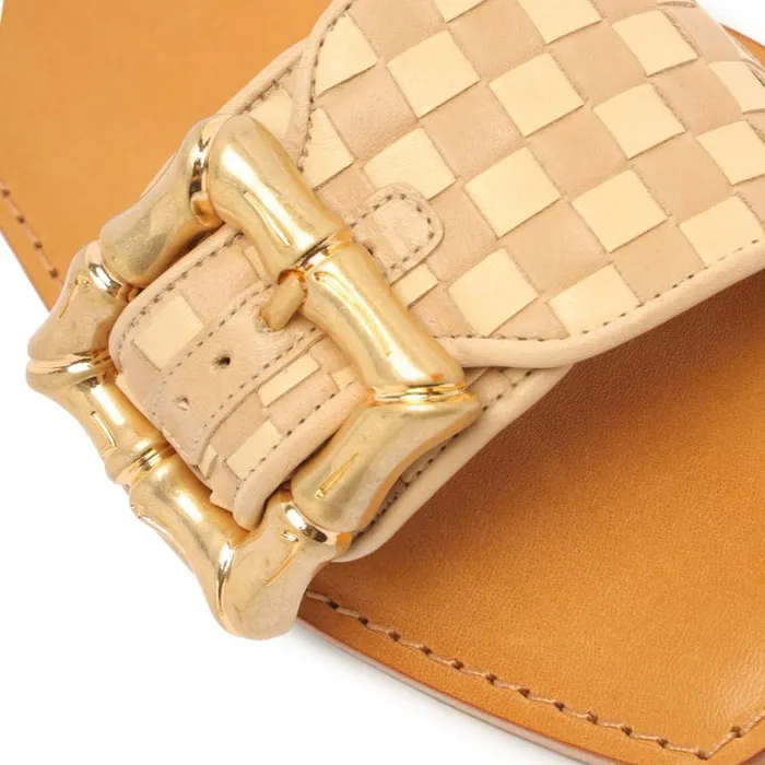 Schutz Shoes Flats Enola Woven Leather Sandal Beige 8211 Women