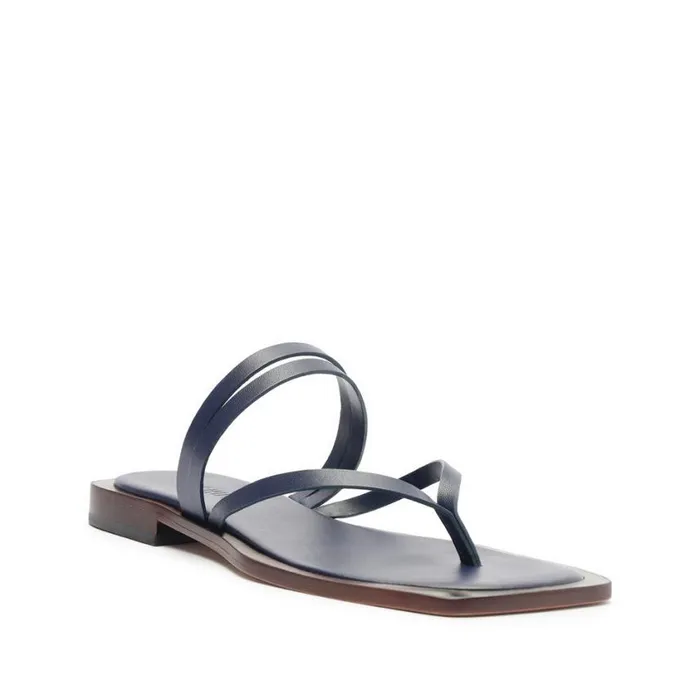 Schutz Shoes Flats Rania Leather Flat Sandal Blue 8211 Women