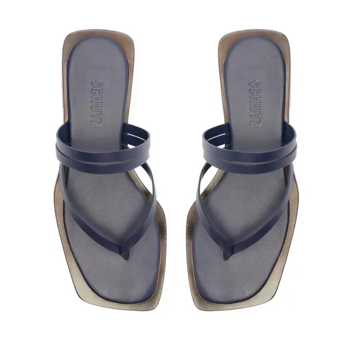 Schutz Shoes Flats Rania Leather Flat Sandal Blue 8211 Women