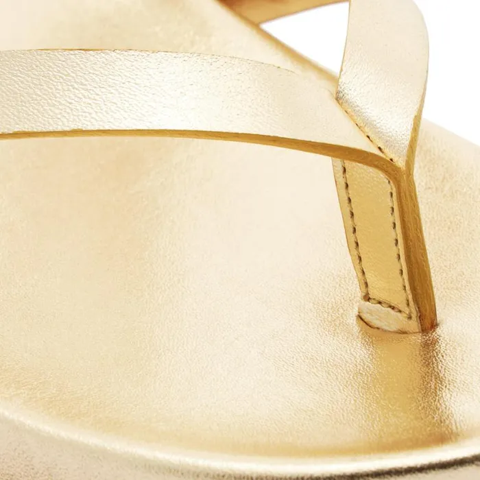 Schutz Shoes Flats Rania Sporty Metallic Leather Sandal Gold 8211 Women