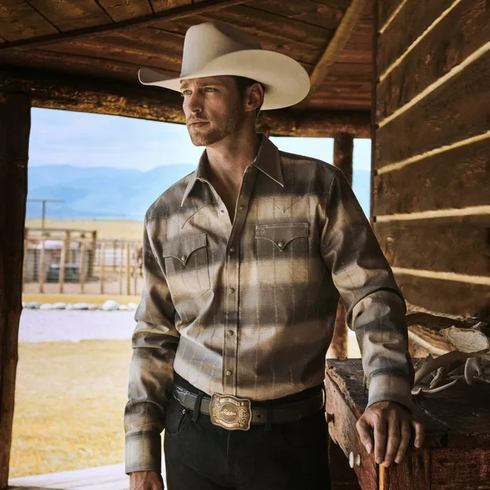 Serape Dobby Twill Western Shirt Brown Men Stetson Modern Cut