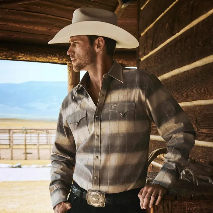 Serape Dobby Twill Western Shirt Brown Men Stetson Modern Cut