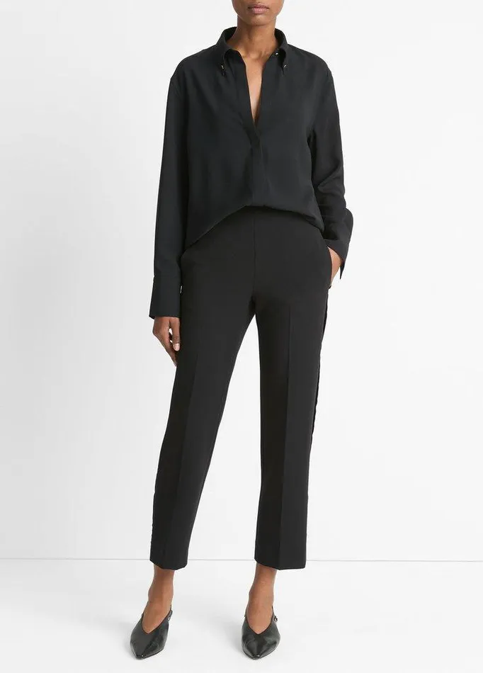 Shirts and Tops Women Vince Embellished PointCollar Crepe Shirt Black
