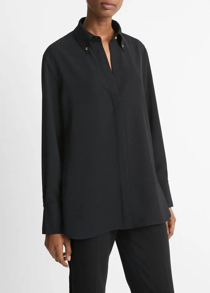 Shirts and Tops Women Vince Embellished PointCollar Crepe Shirt Black Shirts and Tops Women Vince Embellished PointCollar Crepe Shirt Black