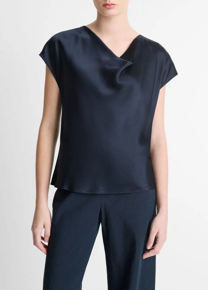 Shirts and Tops Women Vince Silk CowlNeck Blouse Coastal Blue