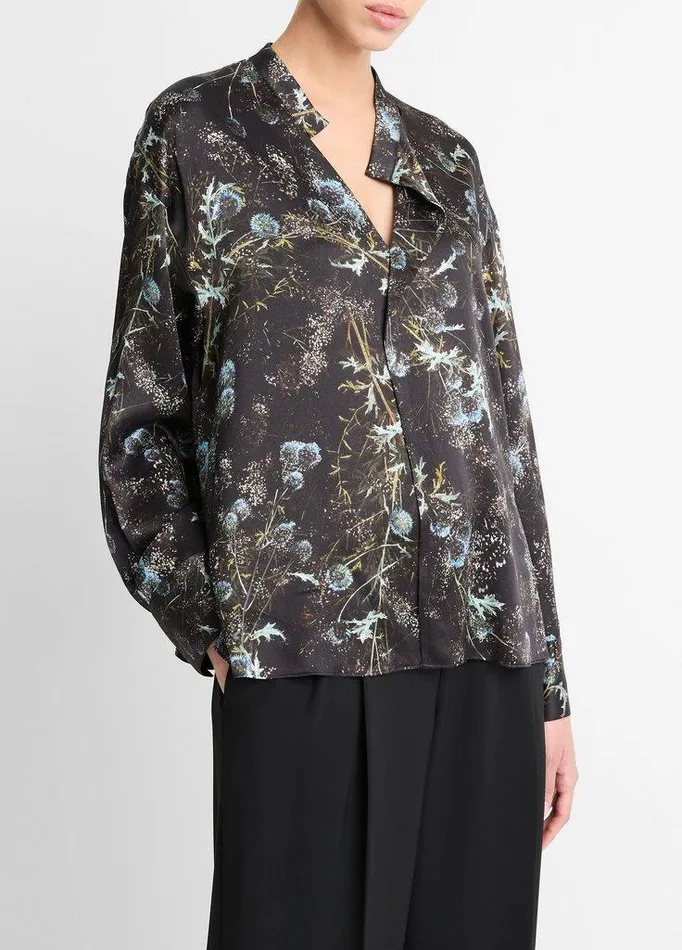 Shirts and Tops Women Vince Thistle Silk DrapedCollar Blouse Aqua Shadow Shirts and Tops Women Vince Thistle Silk DrapedCollar Blouse Aqua Shadow