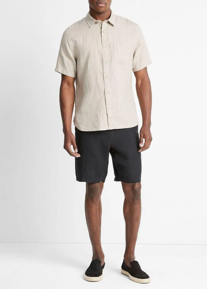 Shirts Men Vince Linen ShortSleeve Shirt Pumice Rock