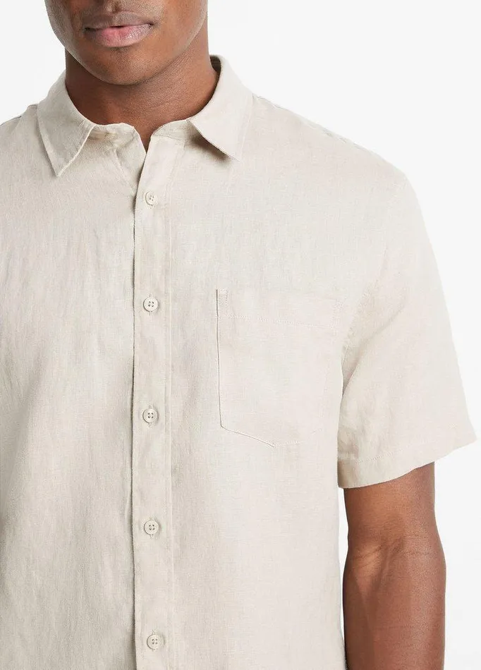 Shirts Men Vince Linen ShortSleeve Shirt Pumice Rock Shirts Men Vince Linen ShortSleeve Shirt Pumice Rock