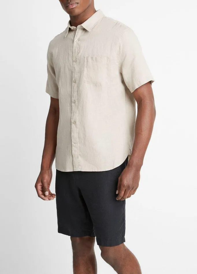 Shirts Men Vince Linen ShortSleeve Shirt Pumice Rock Shirts Men Vince Linen ShortSleeve Shirt Pumice Rock