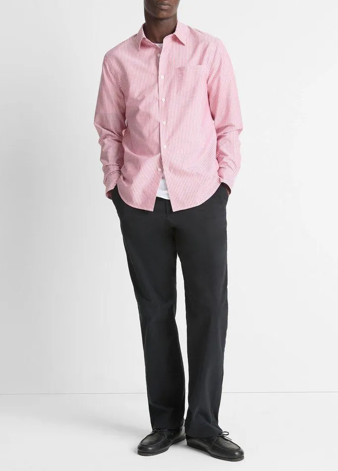 Shirts Men Vince Playa Cotton Poplin Stripe Shirt Vermouth Combo