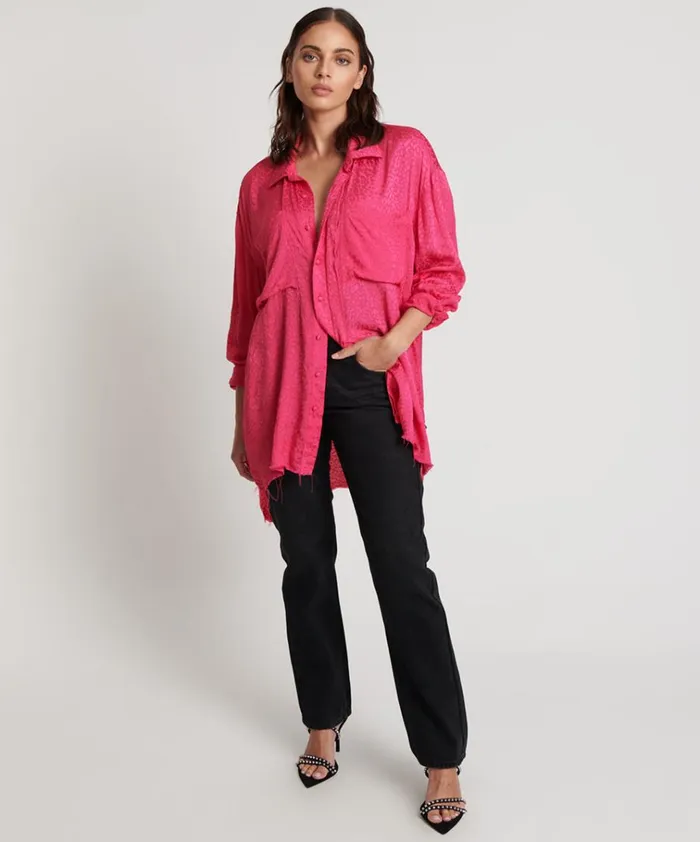 SHOCKING PINK JACQUARD LONGLINE SHIRT Women One Teaspoon Shirts
