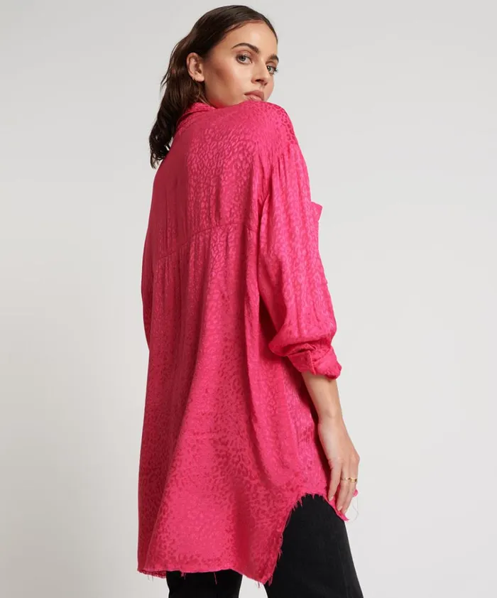 SHOCKING PINK JACQUARD LONGLINE SHIRT Women One Teaspoon Shirts SHOCKING PINK JACQUARD LONGLINE SHIRT Women One Teaspoon Shirts