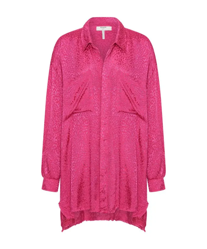 SHOCKING PINK JACQUARD LONGLINE SHIRT Women One Teaspoon Shirts SHOCKING PINK JACQUARD LONGLINE SHIRT Women One Teaspoon Shirts