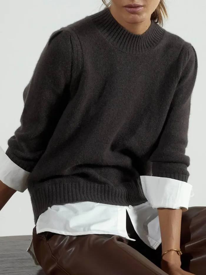 Shop Brochu Walker Sweaters The Eton Layered Crew Looker Char Brown With White Underlayer Shop Brochu Walker Sweaters The Eton Layered Crew Looker Char Brown With White Underlayer
