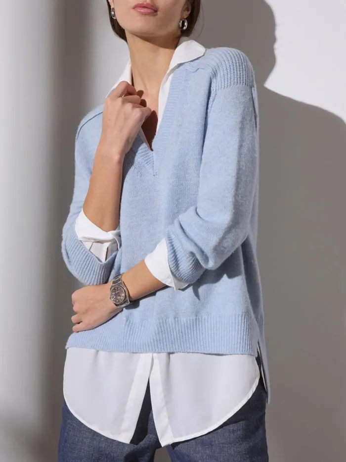 Shop Brochu Walker Sweaters The Looker Layered VNeck Skye Blue Melange With White Underlayer Shop Brochu Walker Sweaters The Looker Layered VNeck Skye Blue Melange With White Underlayer