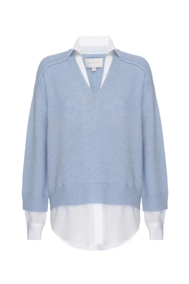 Shop Brochu Walker Sweaters The Looker Layered VNeck Skye Blue Melange With White Underlayer