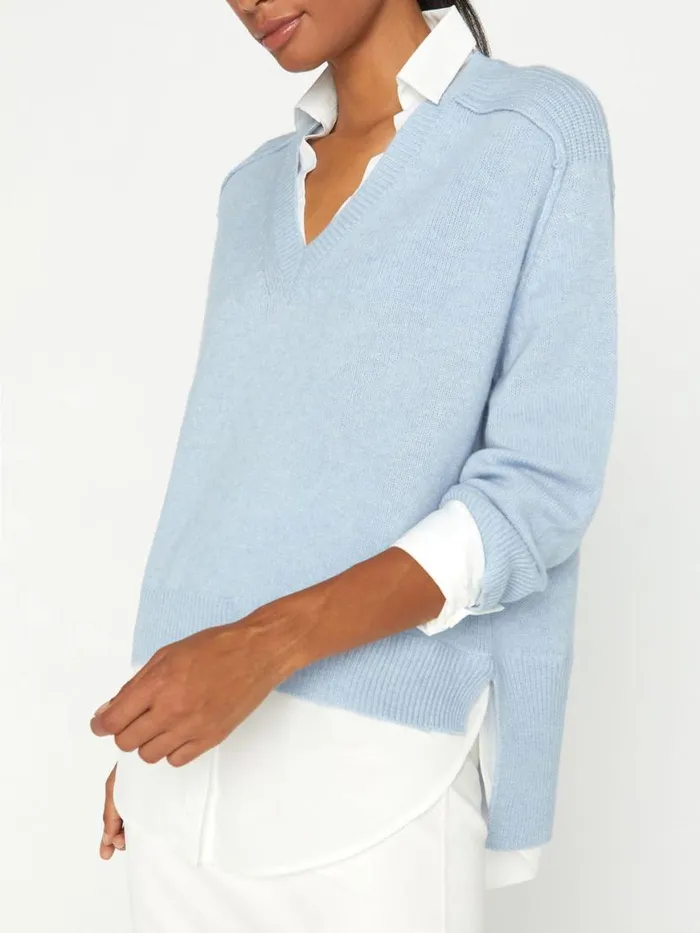 Shop Brochu Walker Sweaters The Looker Layered VNeck Skye Blue Melange With White Underlayer