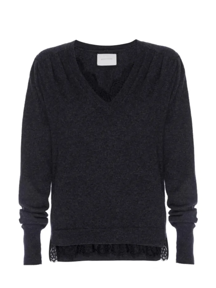 Shop Brochu Walker Sweaters The Marcella Lace Vee Looker Dark Charcoal Melange With Black Lace