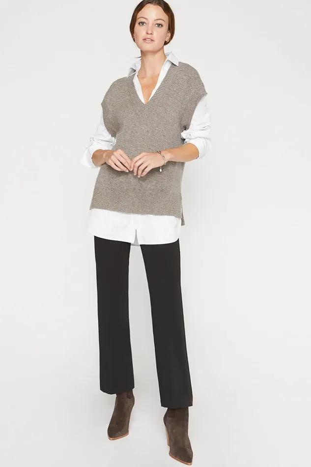 Shop Brochu Walker Sweaters The Nye Vest Layered Looker Otter Melange With Striped Poplin