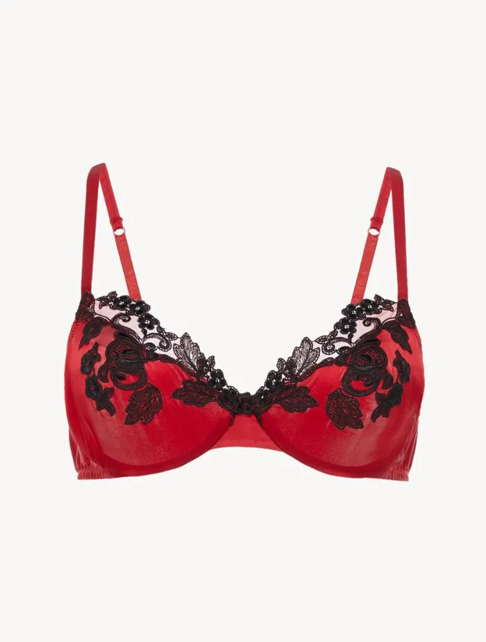 Silk Underwired Bra In Red With Black Frastaglio Lingerie La Perla Underwired