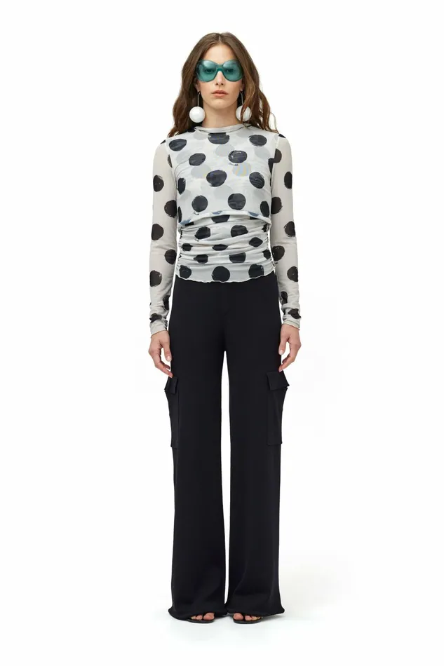 Simon Miller Prints Women Mesh Aku Top Macadamia Black Dot Print