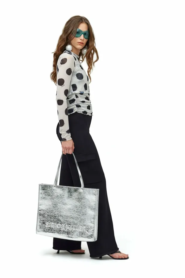 Simon Miller Prints Women Mesh Aku Top Macadamia Black Dot Print Simon Miller Prints Women Mesh Aku Top Macadamia Black Dot Print