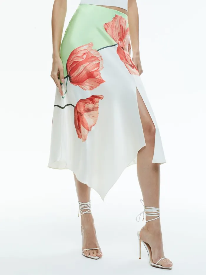 Skirts Women Alice Olivia HARMONY DRAPEY SLIT ASYMMETRIC SKIRT Dream Life Sharp Green