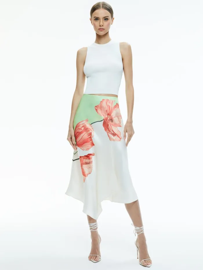 Skirts Women Alice Olivia HARMONY DRAPEY SLIT ASYMMETRIC SKIRT Dream Life Sharp Green