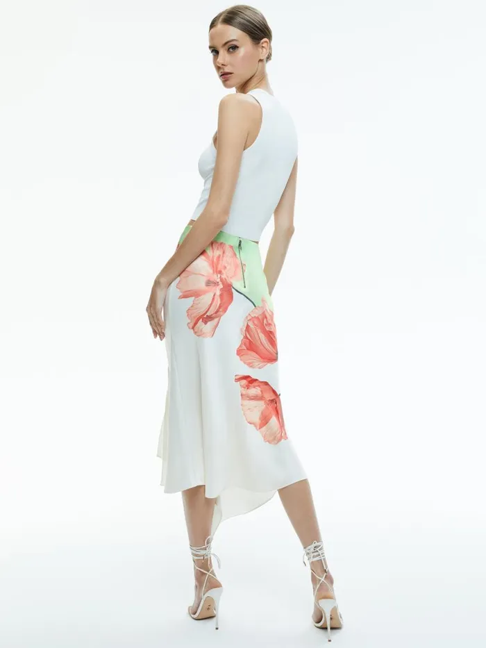 Skirts Women Alice Olivia HARMONY DRAPEY SLIT ASYMMETRIC SKIRT Dream Life Sharp Green