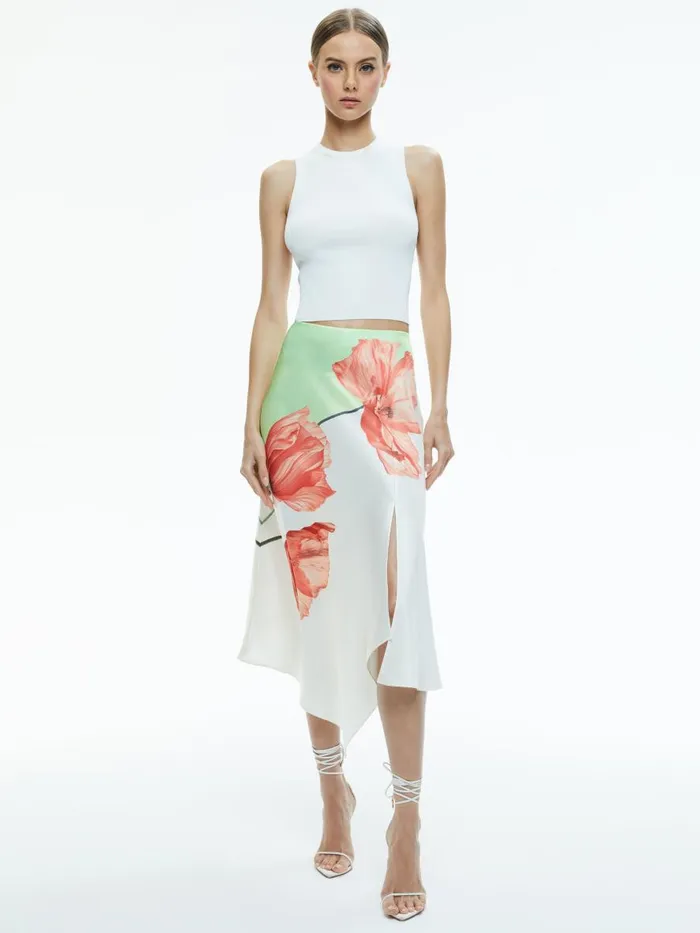 Skirts Women Alice Olivia HARMONY DRAPEY SLIT ASYMMETRIC SKIRT Dream Life Sharp Green