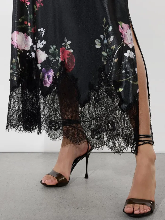 Skirts Women Alice Olivia MAEVE VELVET SLIP SKIRT WITH LACE TRIM Floral Dreams
