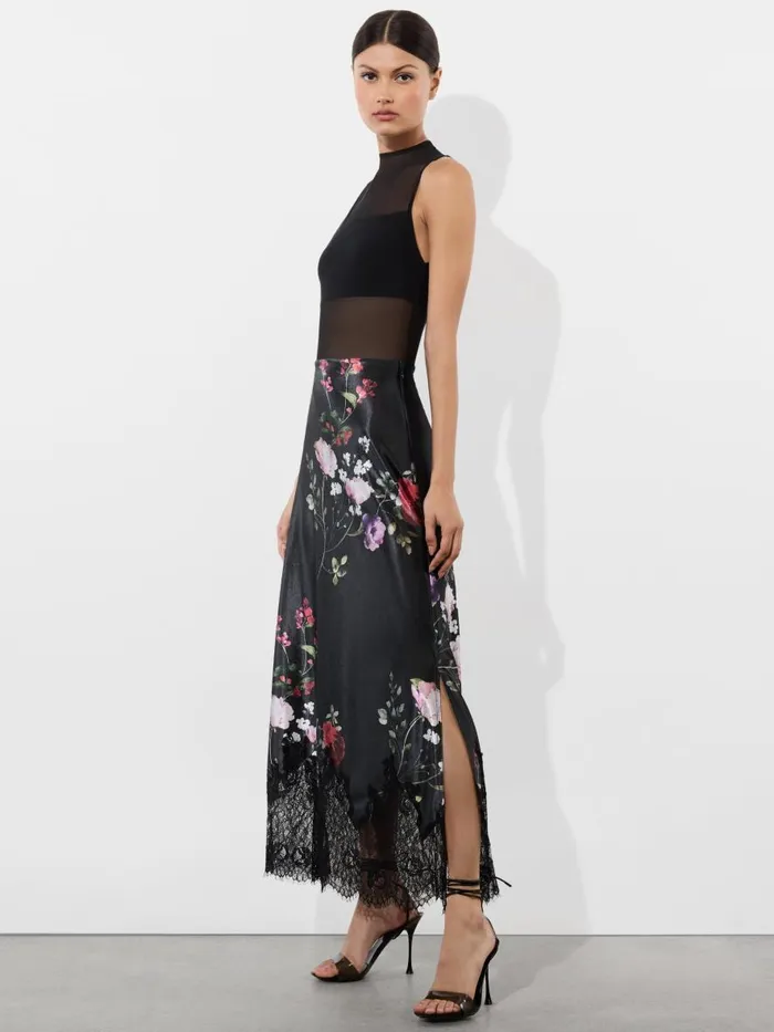 Skirts Women Alice Olivia MAEVE VELVET SLIP SKIRT WITH LACE TRIM Floral Dreams