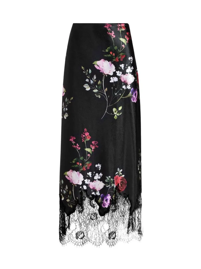 Skirts Women Alice Olivia MAEVE VELVET SLIP SKIRT WITH LACE TRIM Floral Dreams
