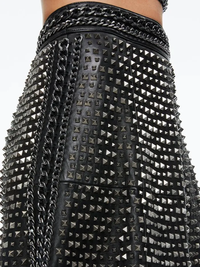 Skirts Women Alice Olivia SOSIE STUDDED LEATHER MIDI SKIRT Black