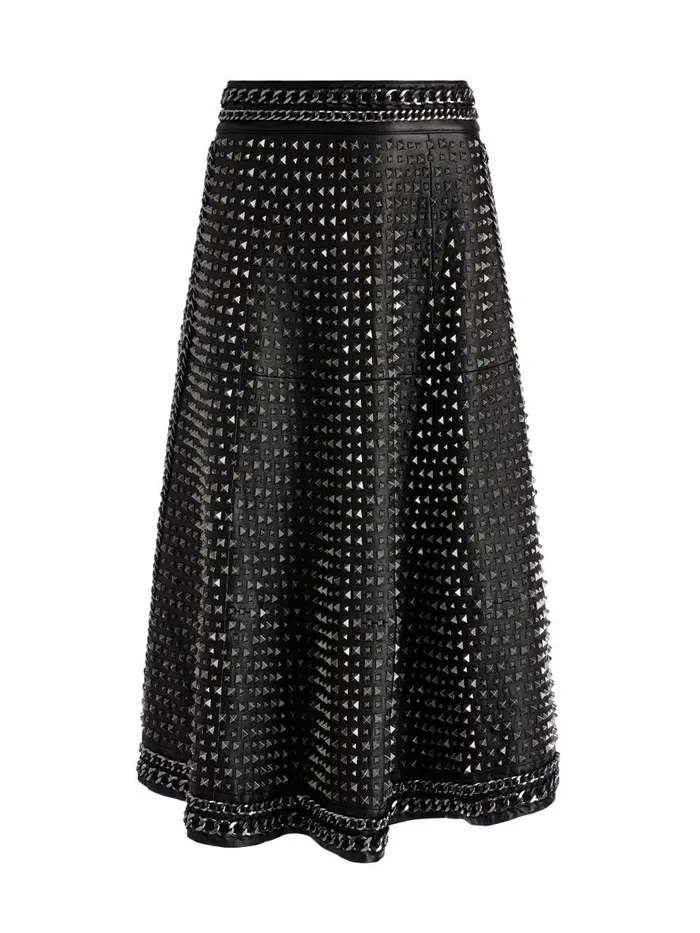 Skirts Women Alice Olivia SOSIE STUDDED LEATHER MIDI SKIRT Black