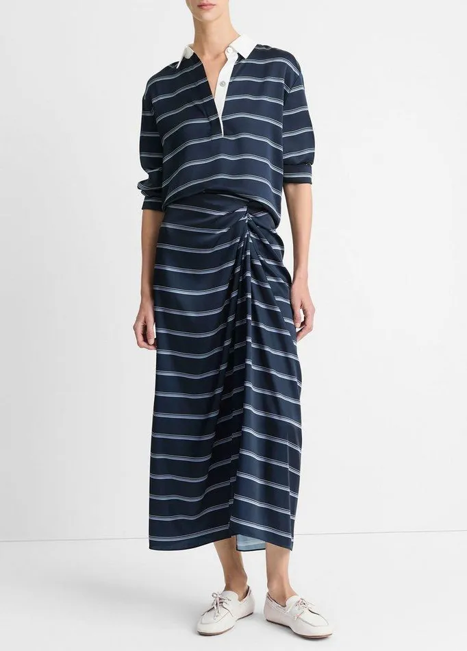 Skirts Women Vince Rugby Stripe Satin Gathered Skirt Coastal Blueslate
