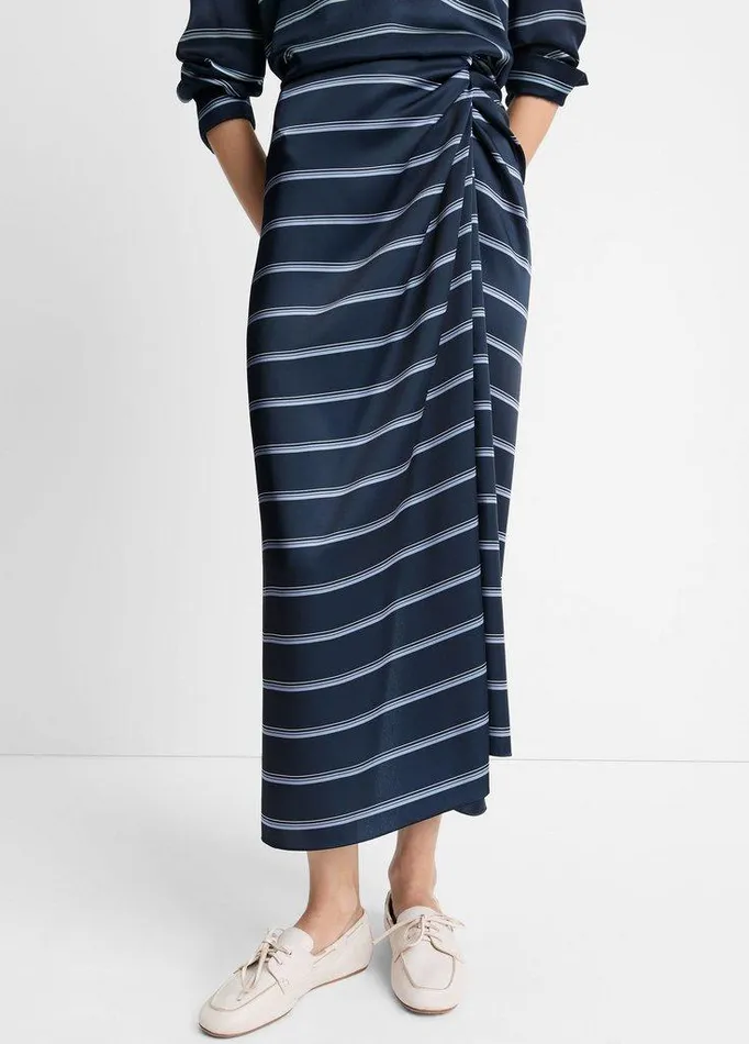 Skirts Women Vince Rugby Stripe Satin Gathered Skirt Coastal Blueslate Skirts Women Vince Rugby Stripe Satin Gathered Skirt Coastal Blueslate