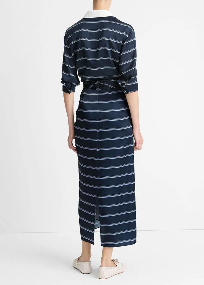 Skirts Women Vince Rugby Stripe Satin Gathered Skirt Coastal Blueslate Skirts Women Vince Rugby Stripe Satin Gathered Skirt Coastal Blueslate