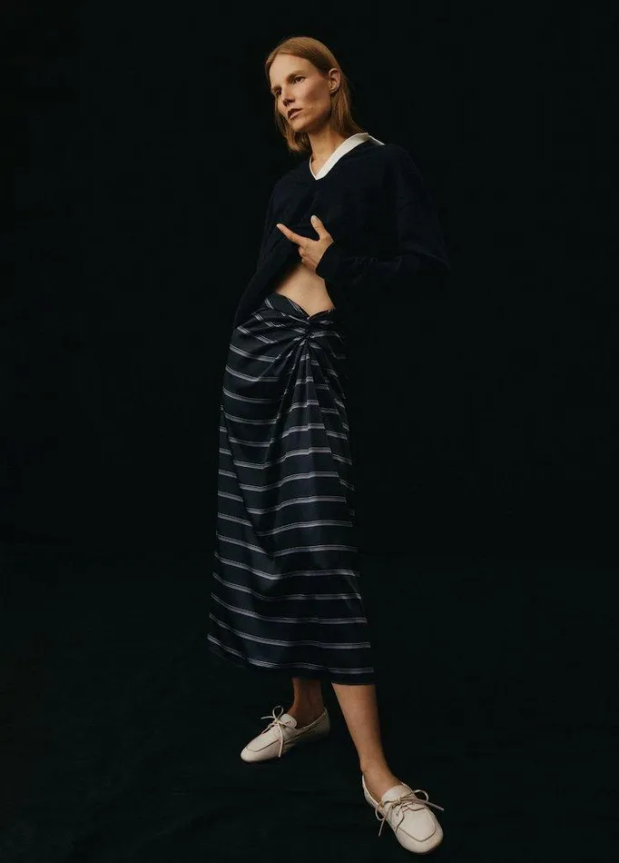 Skirts Women Vince Rugby Stripe Satin Gathered Skirt Coastal Blueslate Skirts Women Vince Rugby Stripe Satin Gathered Skirt Coastal Blueslate