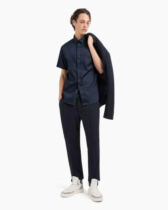 Slim Fit Short Sleeve Shirt In Stretch Satin Navy Blue Men Armani Shirts Slim Fit Short Sleeve Shirt In Stretch Satin Navy Blue Men Armani Shirts