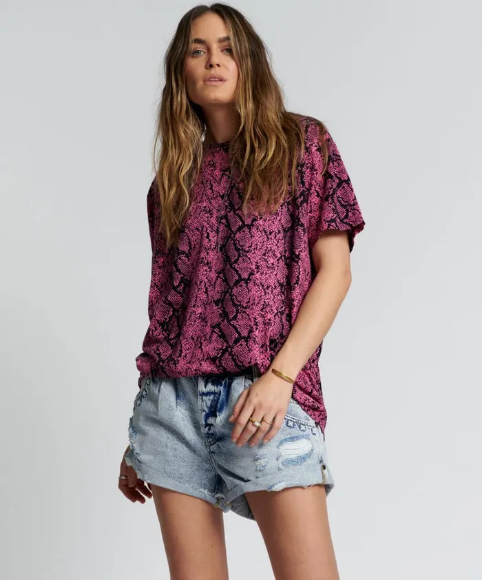 SNAKE HAND PRINTED ORGANIC CREW TEE Women One Teaspoon Organic Tees