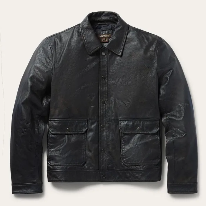 Snap Front Leather Jacket Brown Men Stetson Jackets
