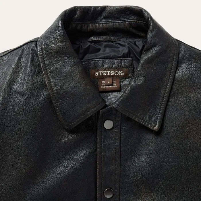 Snap Front Leather Jacket Brown Men Stetson Jackets