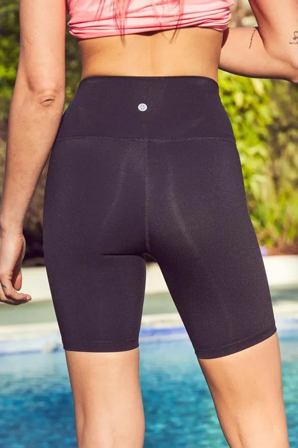 Sosandar Activewear Women Black High Waisted Body Sculpting Longline Activewear Shorts Black